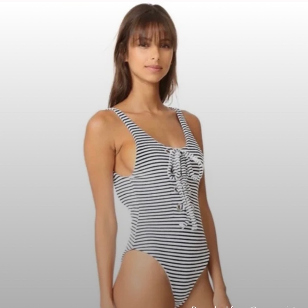 Mara Hoffman Desa Striped Terry Lace-Up One-Piece Swimsuit Size M